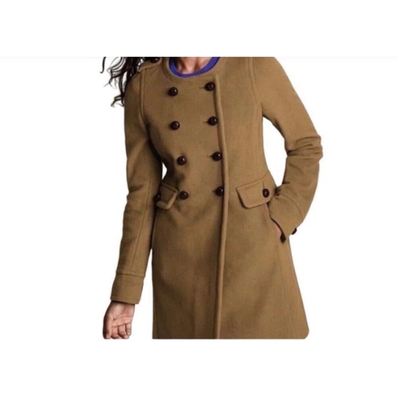 Lands' End Jackets & Blazers - Lands’ End Wool Blend Leather Like Button Tan Pea Coat Women’s Size 8